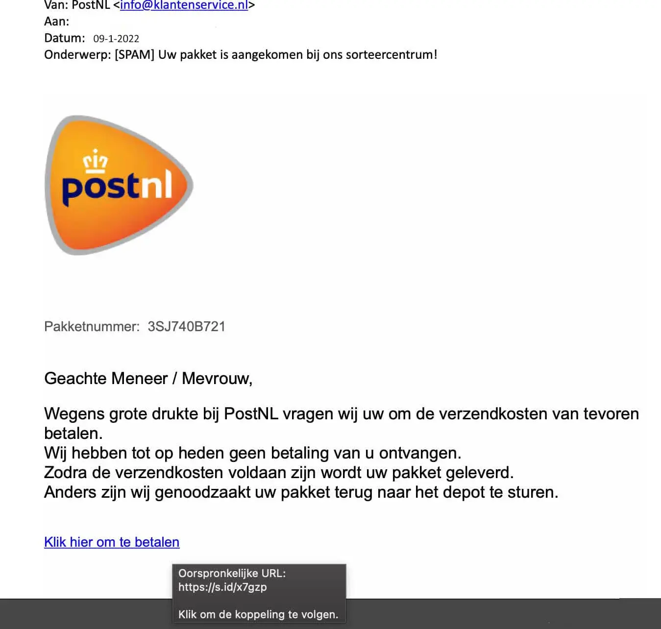 Bssc post nl phishing voorbeeld